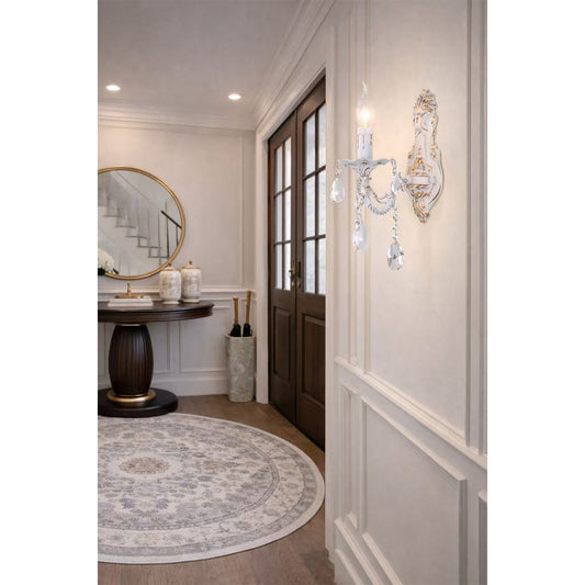 Applique da Parete Classica in Cristallo E14, Lampada da Muro Elegante con Pendenti in Vetro per Camera da Letto e Soggiorno, Stile Classico Europeo – E01-1