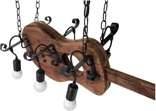 LAMPADARIO A SOSPENSIONE COUTRY RUSTICO IN LEGNO A FORMA DI CHITARRA CON 6 ATTACCHI E27 A53