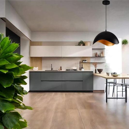 Lampadario Sospeso E27 Moderno a Forma di Conchiglia, Regolabile, Design Minimalista per Cucina, Soggiorno e Camera da Letto (Nero e dorato) A23-N