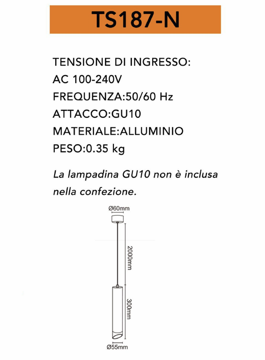 TEKHOME Lampadario a Sospensione Moderno Nero/Bianco Opaco Cilindrico – Alluminio, Attacco GU10, Altezza Regolabile, Design Minimal per Cucina, Bar, Corridoio – Modello TS187