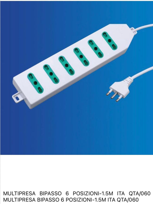 2 Pezzi Multipresa Bipasso Italiana 6 Posti con Spina 10A, Cavo 1,5 m, Presa Multipla per Casa e Ufficio, Colore Bianco, – XSL2206