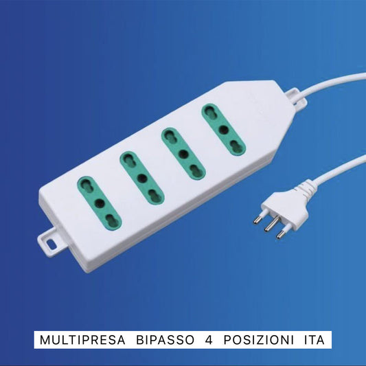 Multipresa Bipasso 4 Posizioni Italiana, Spina Tipo L 10A 230V, Bianca – Confezione da 2 Pezzi –XSL2204