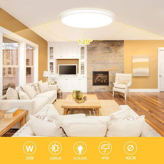 TEKHOME Ø40CM Plafoniera LED Soffitto, 30W 3COLORE Lampada da Soffitto Moderno 3300LM Plafoniera Camera da Letto per Corridoio, Cucina, Soggiorno, Ufficio, Garage, Cantina, Sala, Balcone MXDY400