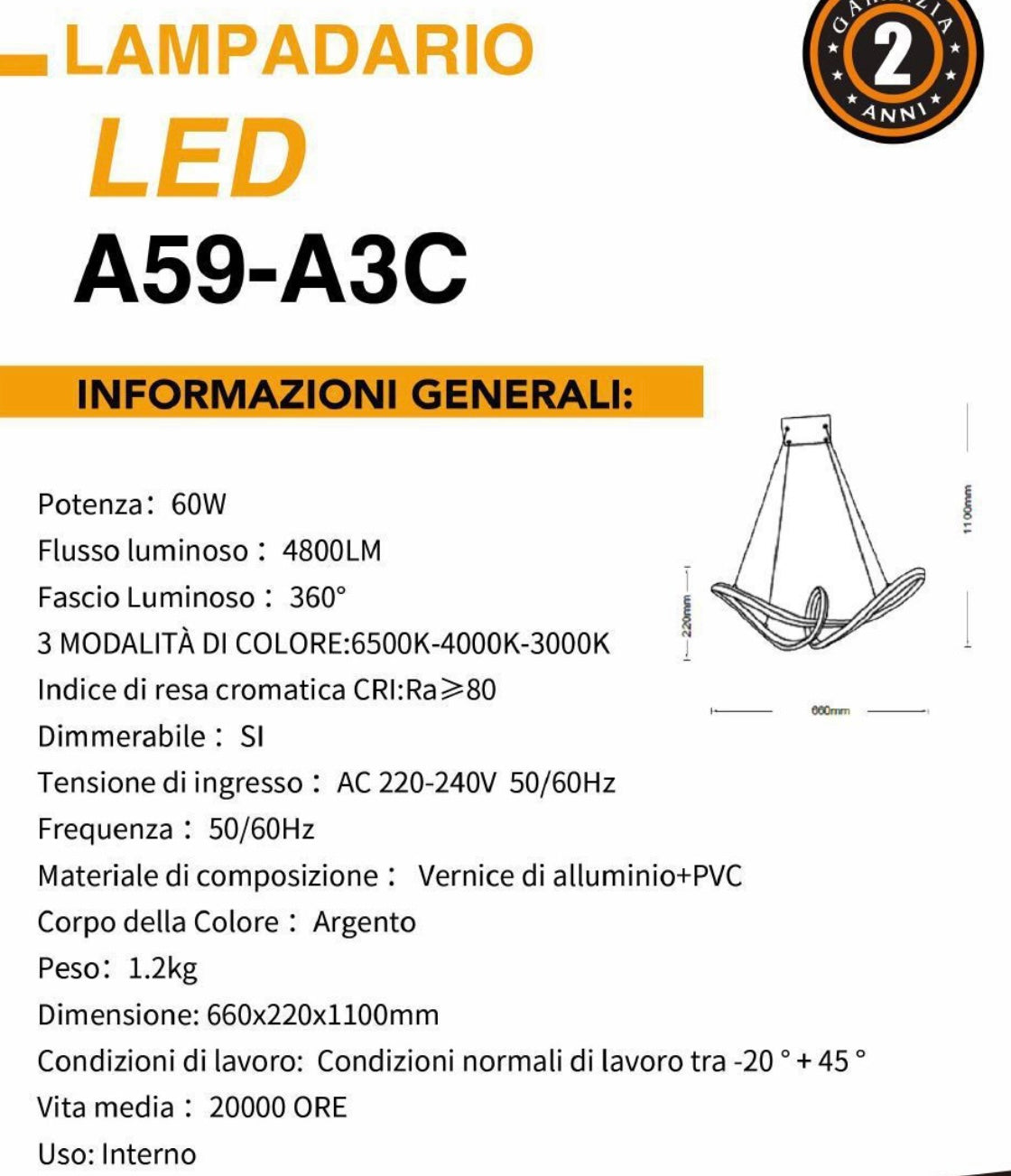 Lampadario LED Fiocco 38w A59