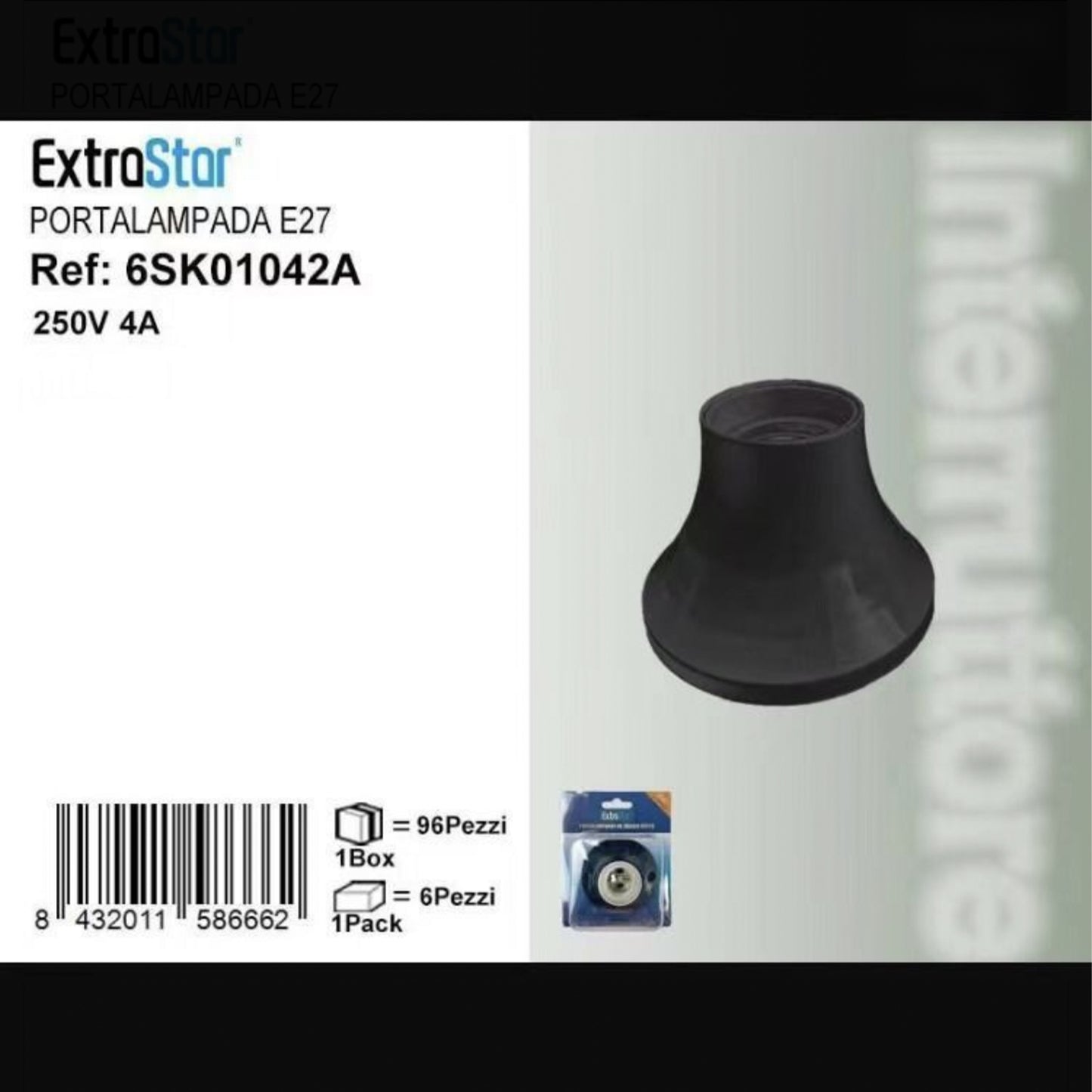 6 Pezzi Portalampada E27 Nero con Base Curva, Attacco E27, 250V 4A, in Termoplastica Isolante per Lampadine LED e Tradizionali – SK01042A