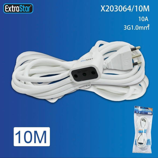 Prolunga Elettrica Lineare 10 Metri, Spina Italiana 10A, Cavo 3G1.0 mm², Presa Singola per Uso Domestico e Professionale, Bianca – C-X203064-10M
