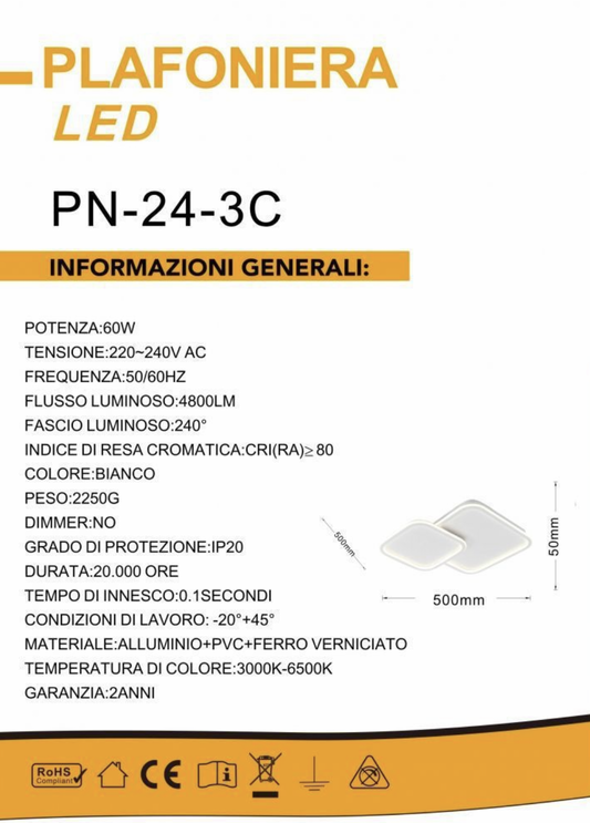 TEKHOME Plafoniera Lampadario da soffitto a led con 2 Luci dimmerabile timer Design Stile Moderno Lampada per Camera Cucina Salotto Locali Commerciali (2 quadri Bluetooth) PN-24