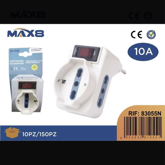 5 Pezzi – Adattatore Spina Universale 10A con Interruttore di Sicurezza, Presa Bipasso 10/16A + Schuko, 230V, Bianco – Modello 83055N