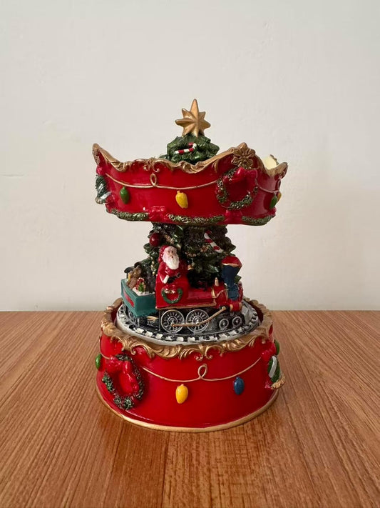Carillon di Natale Rotante con Babbo Natale e Trenino, Giostra Musicale Natalizia con Movimento, Decorazione Natalizia da Tavolo Ø12×H16,5 cm 423507