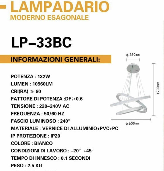 Lampadario Moderno HexaShine 132W LP-33