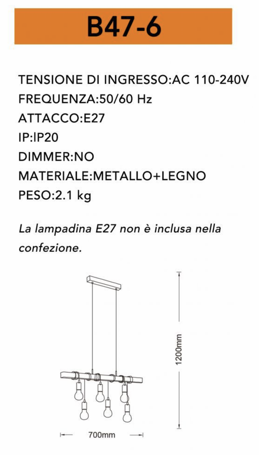 TEKHOME Lampada Sospesa a Soffitto con Paralume in Legno, Lampadario Design Industriale/Scandinavo con Attacco E27, per Cucina Isola Tavolo Bar, 110-240V, (Lampadina Non Inclusa) B47-6
