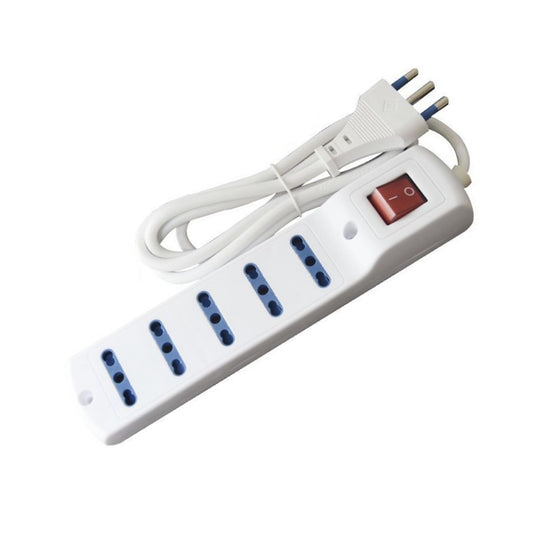 2 Pezzi Multipresa 5 Prese Bipasso 10/16A con Interruttore Luminoso, Cavo 1,5 m, Presa Italiana Tipo L, Colore Bianco – Modello 80261N