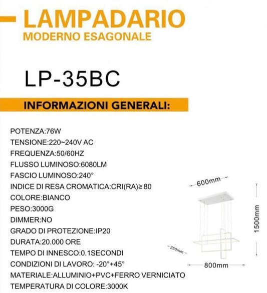 Lampadario Moderno Esagonale LP-35