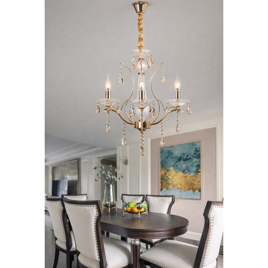 Lampadario Classico in Cristallo 3 Luci E14, Stile Elegante per Sala da Pranzo e Soggiorno, Struttura in Metallo e Vetro Trasparente – A60-3