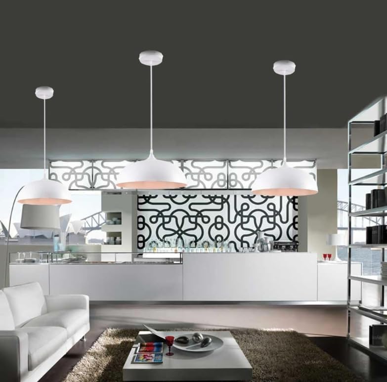 Lampadario a sospensione stile contemporaneo in metallo pendente a cupola attacco E27 luce tavolo cucina di colore nero o bianco Ø35 cm B90