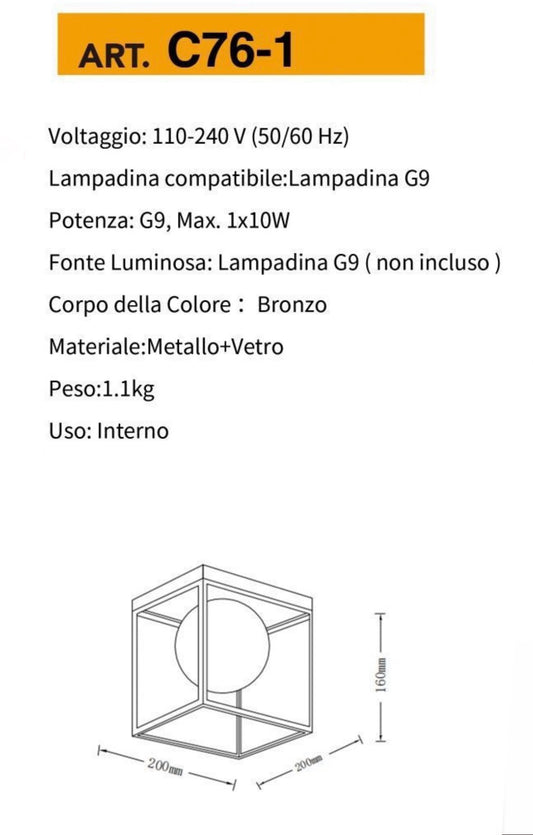 TEKHOME Plafoniera da soffitto minimalista lampada in metallo nero bronzo con sfera in vetro per camera da letto G9 C76-1