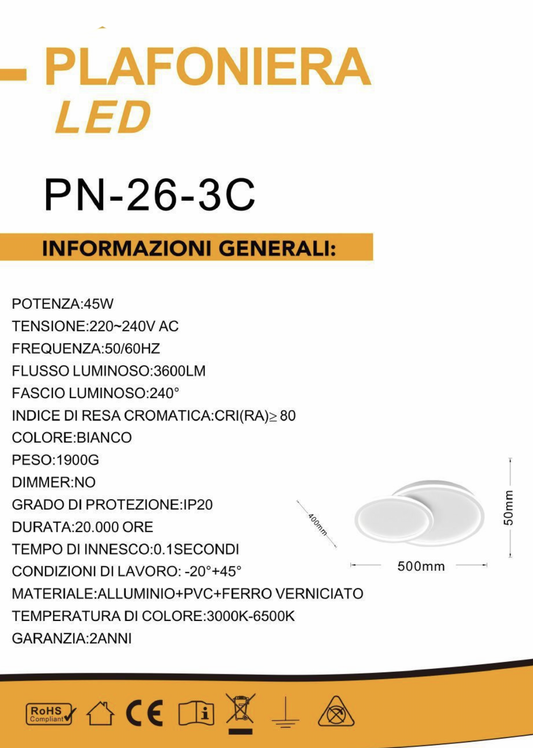 TEKHOME Plafoniera Lampadario da soffitto a led con 2 Luci cerchi Design Stile Moderno Lampada per Camera Cucina Salotto Locali Commerciali (2 cerchi 45w bluetooth) PN-26