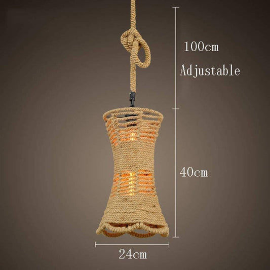 Lampadario di campagna, lampada a sospensione nostalgica retrò creativa a testa singola in corda di lino apparecchio di illuminazione a sospensione per sala da pranzo con isola della cucina A55