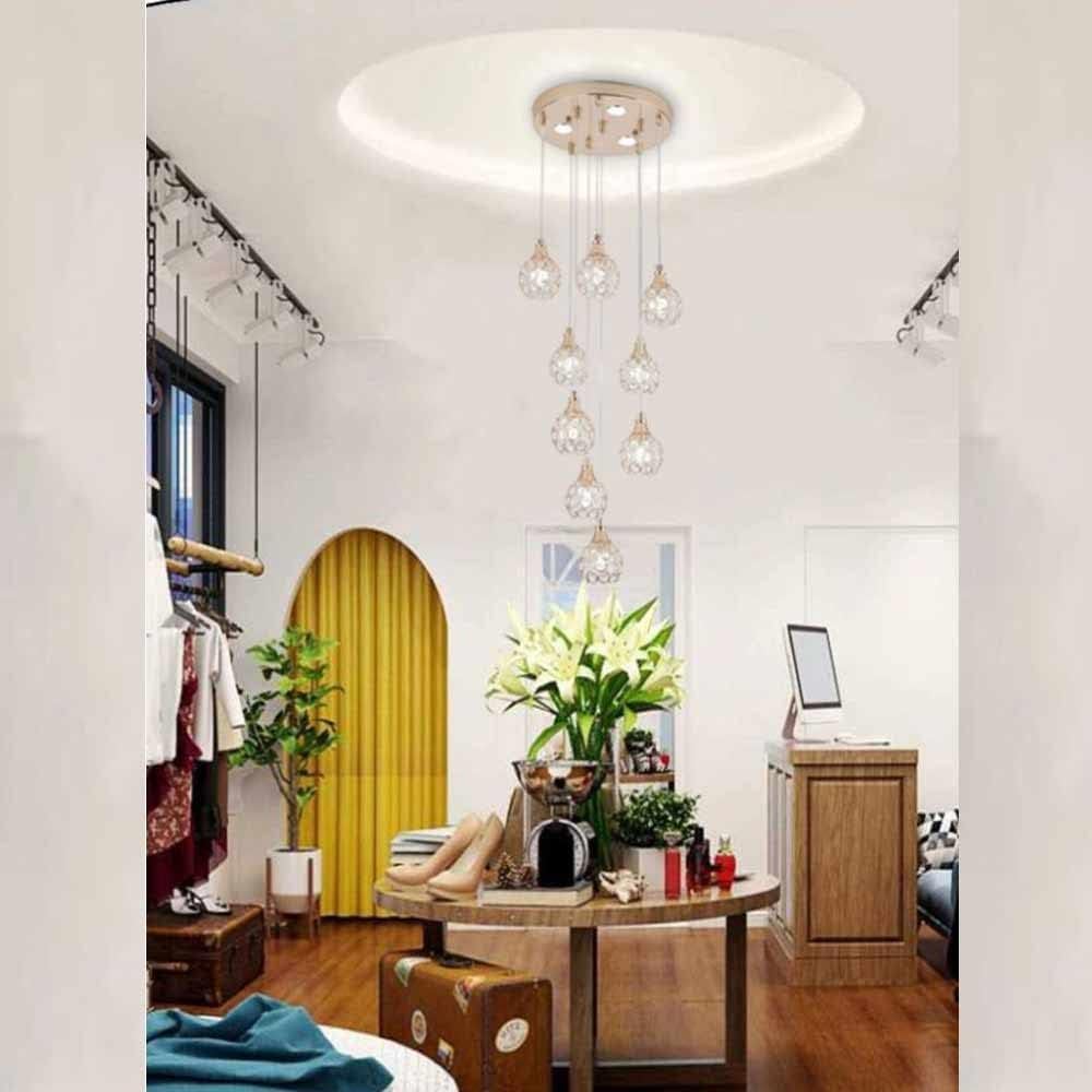 Lampadario da soffitto a sospensione plafoniera 38.5 watt con sfere con cristalli gocce in acrilico 9 portalampada attacco g9 lampada sospesa oro o argento B37
