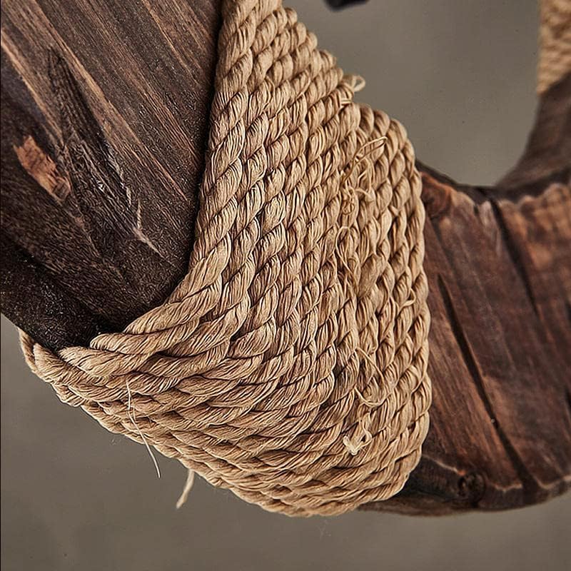 Lampadario a sospensione in legno e corda di canapa con lanterna stile country rustico B51