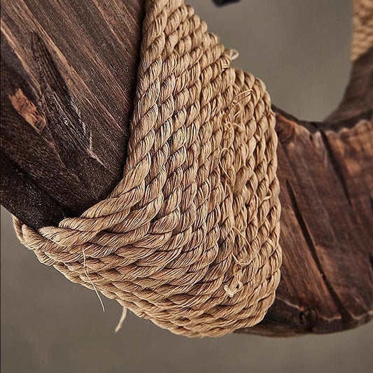 Lampadario a sospensione in legno e corda di canapa con lanterna stile country rustico B51