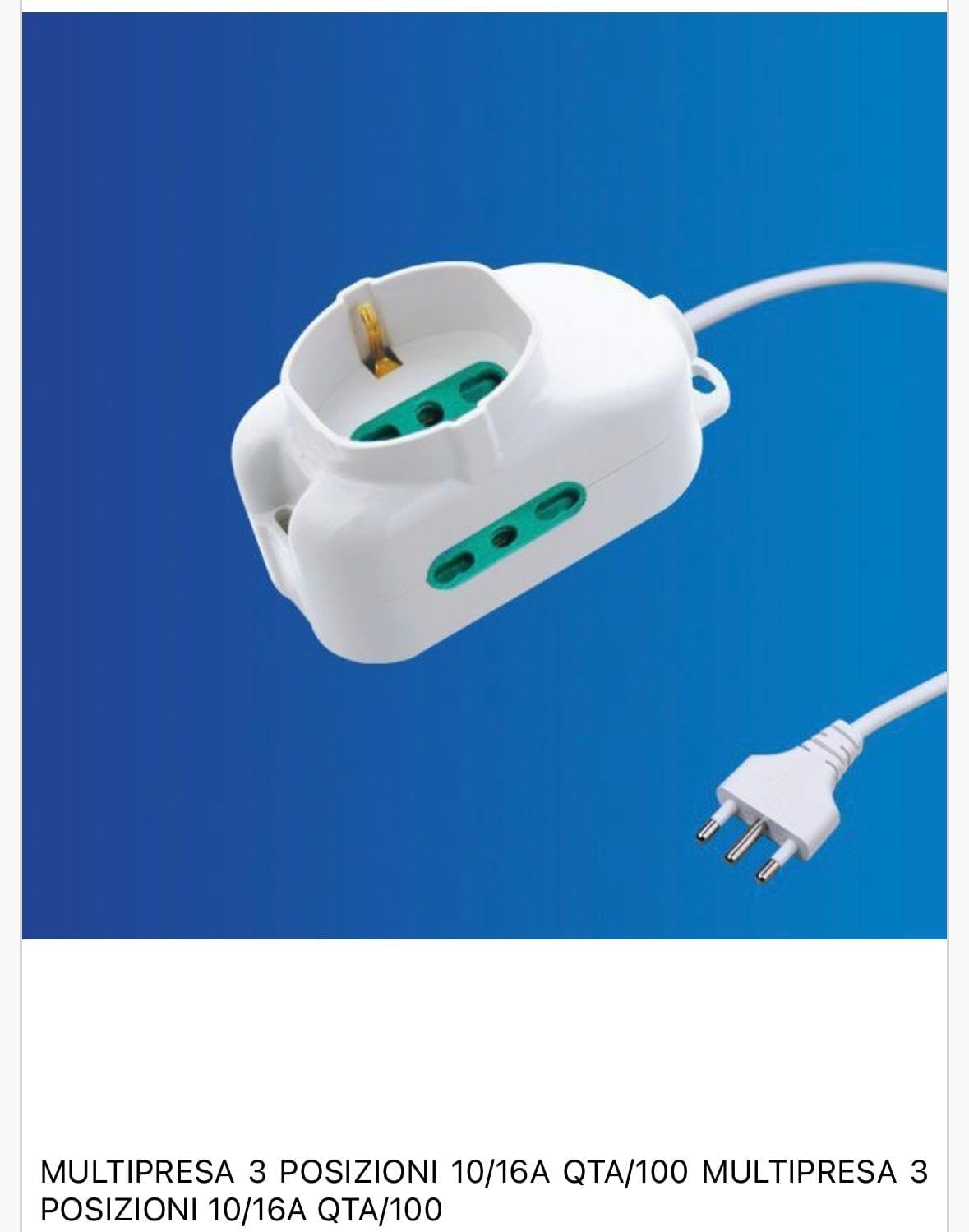 2 Pezzi Multipresa Italiana 3 Posizioni 10/16A, Presa Multipla Compatta con Spina Tipo L 16A, Max 2500W, Bianca – C-X203074