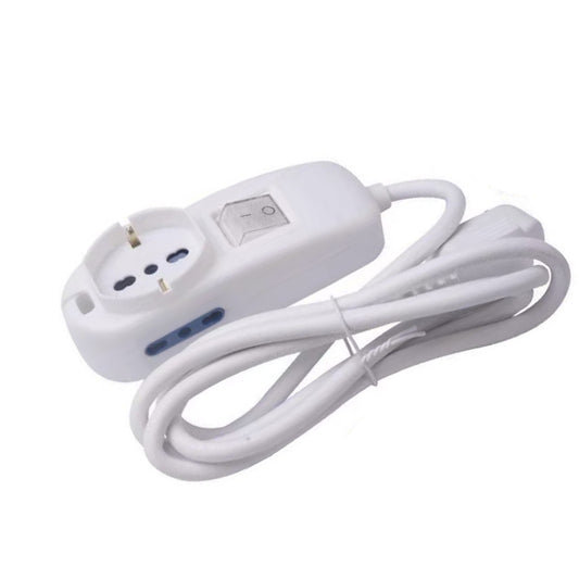 2 Pezzi Multipresa Universale con 1 Presa Schuko + 2 Prese Bipasso 10/16A, Interruttore Luminoso, Spina Italiana Tipo L, Cavo 1,5 m, Colore Bianco – Modello 80331N