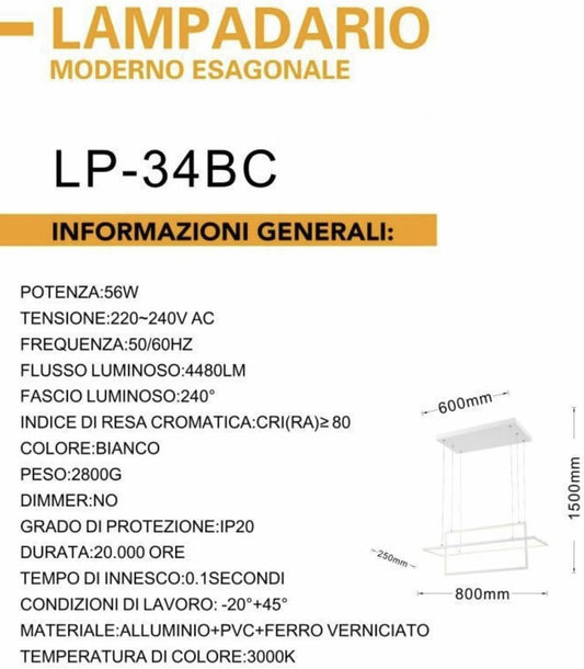 Lampadario Moderno Esagonale LP-34