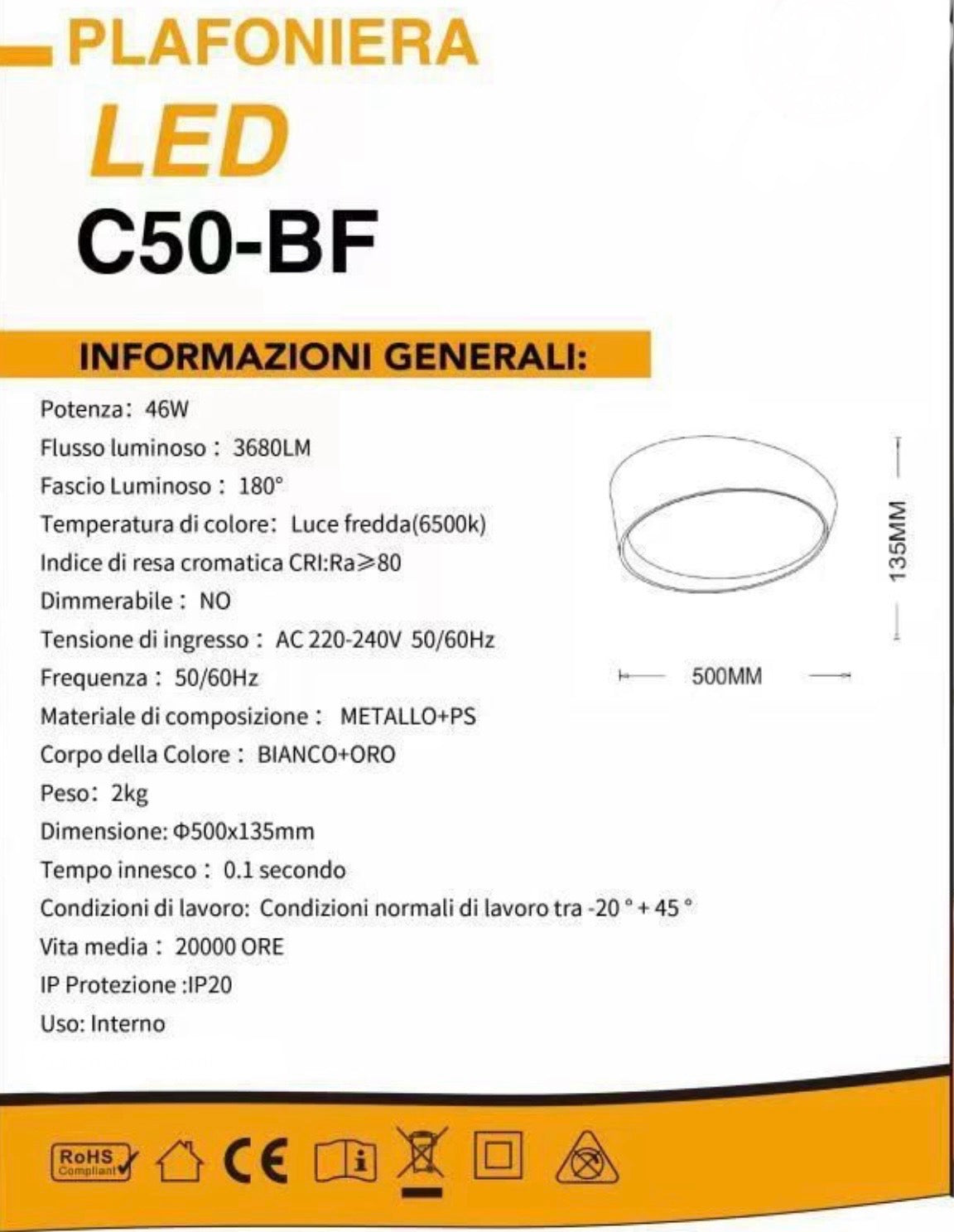 TEKHOME Plafoniera A LED 46w Moderno Rotonda Irregolare Luce Fredda Calda Naturale C50