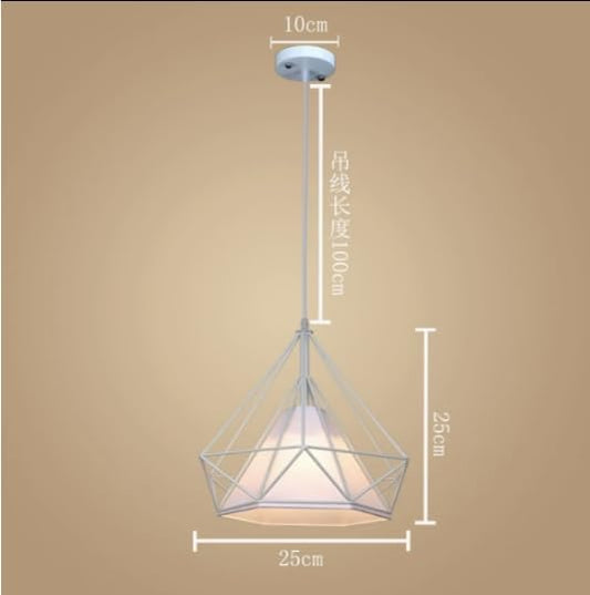 Lampadario a sospensione a gabbia in ferro a forma di diamante, 25 cm, lampada a sospensione vintage E27, illuminazione per decorazione soggiorno, ristorante, camera da letto B20