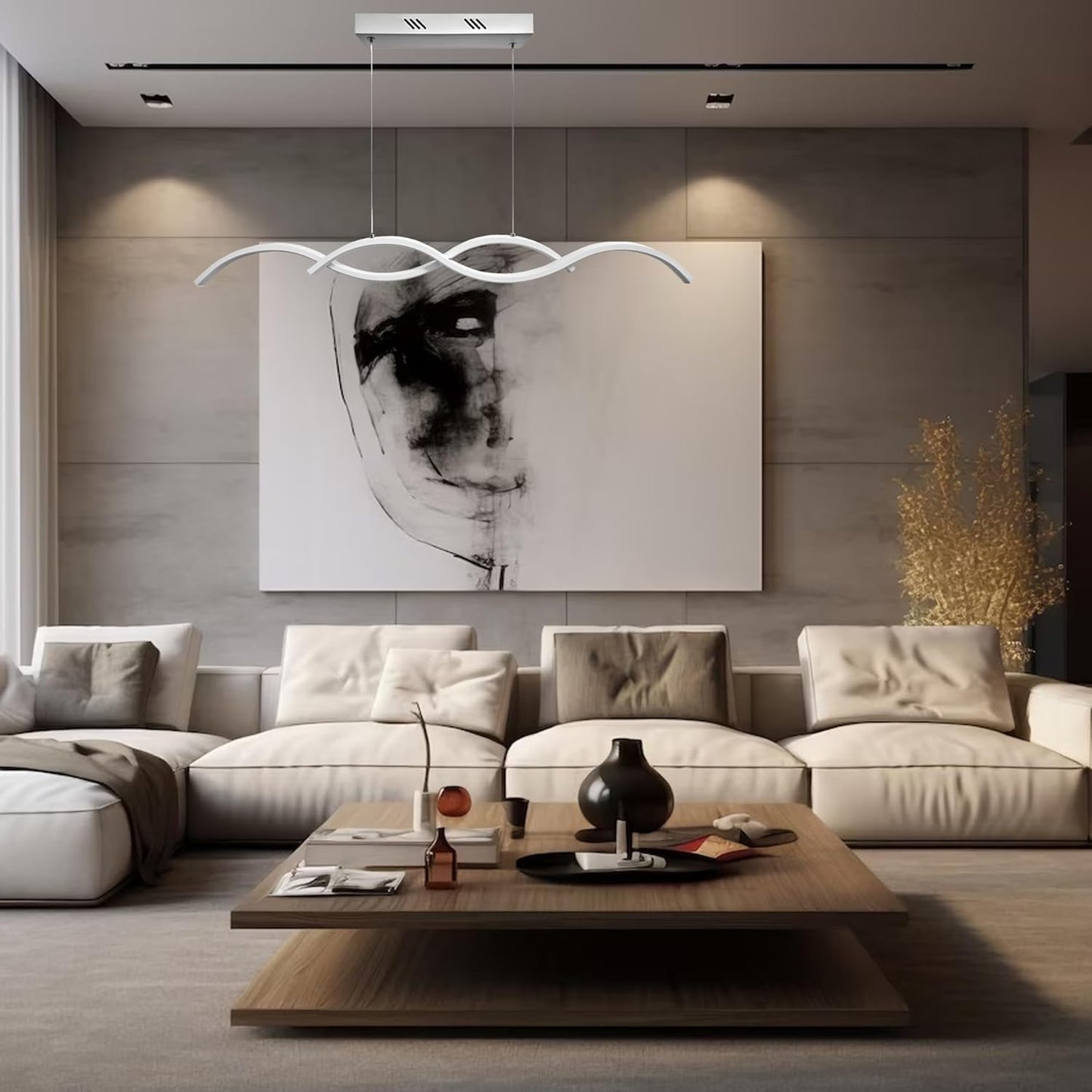 TEKHOME Lampadario a Sospensione Moderno | Lampadario LED Soffitto per Soggiorno, Cucina, Camera da Letto | 3 Colore Della Luce| Lampada Sospesa | 26W | Alluminio 90x5x90 cm- A43