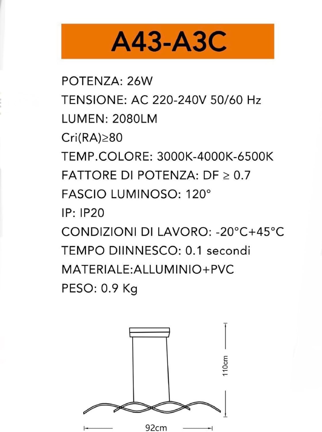 TEKHOME Lampadario a Sospensione Moderno | Lampadario LED Soffitto per Soggiorno, Cucina, Camera da Letto | 3 Colore Della Luce| Lampada Sospesa | 26W | Alluminio 90x5x90 cm- A43