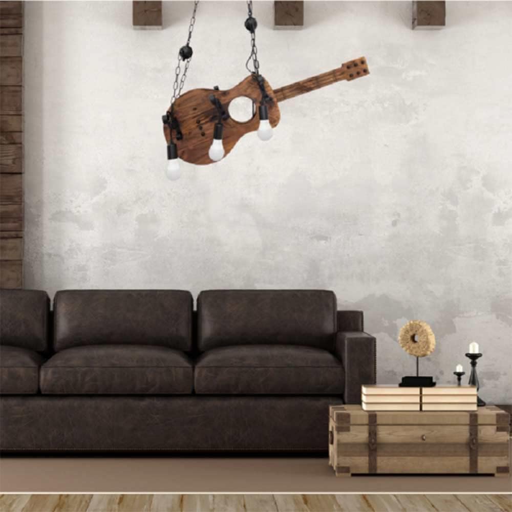 LAMPADARIO A SOSPENSIONE COUTRY RUSTICO IN LEGNO A FORMA DI CHITARRA CON 6 ATTACCHI E27 A53