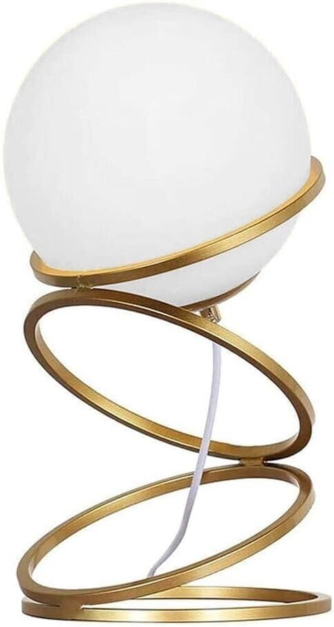 Lampada da tavolo comodino oro con sfera in vetro bianco design moderno lume dorato con cerchi D31