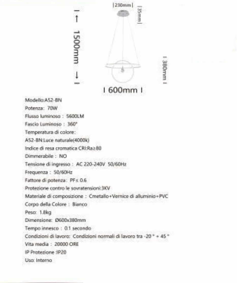 LAMPADARIO DA SOFFITO-70W-3000/4000K A52
