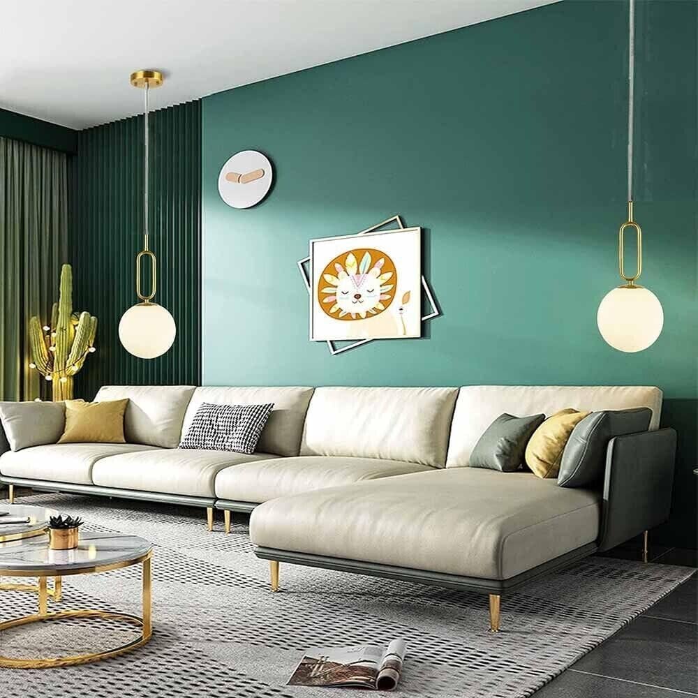 Lampadario a sospensione lampada moderna da soffitto con corpo in metallo color bronzo e sfera in vetro attacco per lampadina G9 (Oro, 1 Sfera struttura ovale) A96