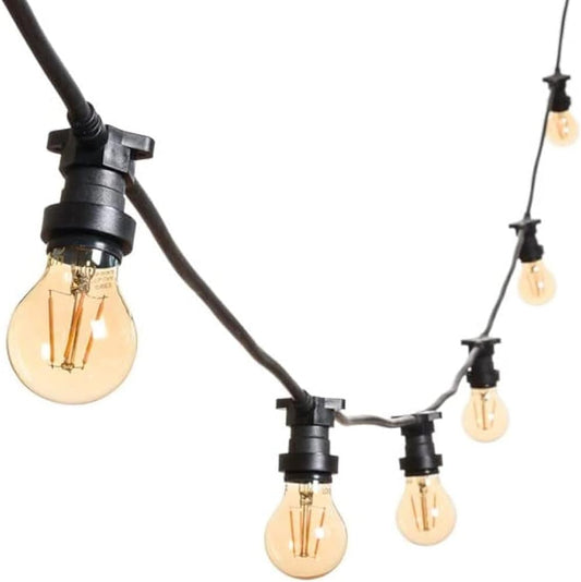 Catena Luminosa E27 Esterno IP54 con Portalampada, Collegabile, per Giardino Terrazzo Festa – Varianti 10 e 15 Luci Nero/Bianco P01-S01