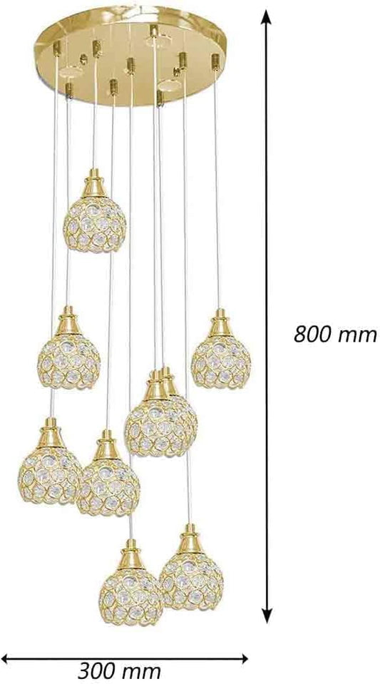 Lampadario da soffitto a sospensione plafoniera 38.5 watt con sfere con cristalli gocce in acrilico 9 portalampada attacco g9 lampada sospesa oro o argento B37