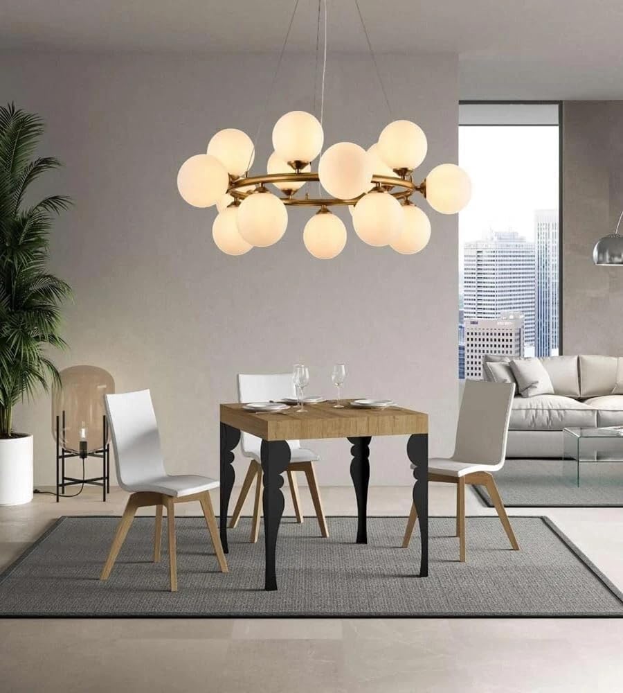 Lampadario a sospensione in metallo bronzo con 15 sfere sfera bianca attacco g9 B94