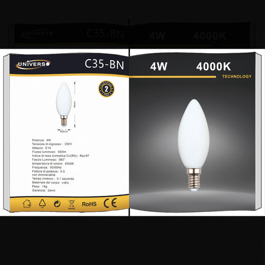 5 Pezzi Lampadina LED E14 4W Candela – 300lm, 360°, 2700K/4000K/6500K Luce Bianca | Modello C35-B