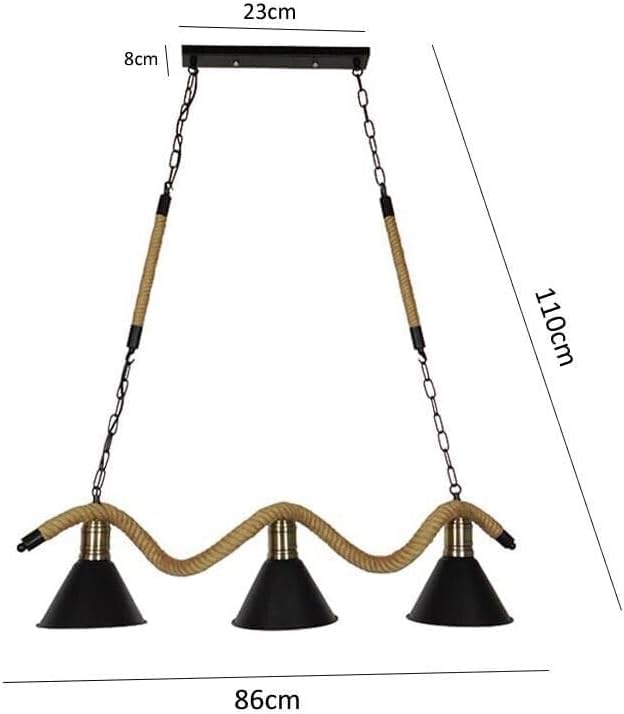 Lampadario da soffitto con corda in canapa vintage retrò lampada con 3 paralumi a campana E27 da soffitto arredamento rustico B24-3