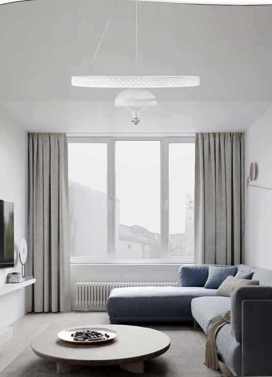 Lampadario LED Moderno 50W, Ø45cm, Bianco, 4000LM, 3000k/4000k/6500K,Soffitto Sospeso in Alluminio per Soggiorno, Cucina, Sala da Pranzo LP-17