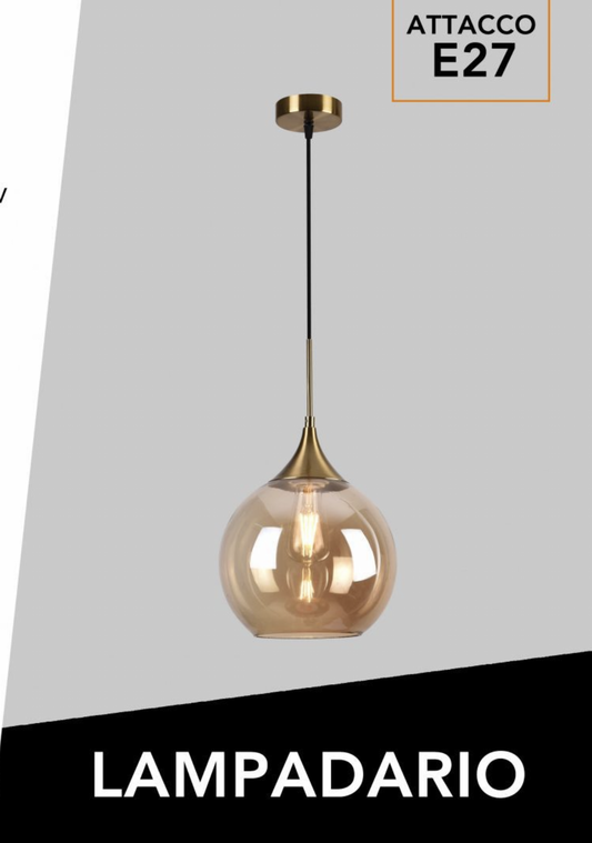 TEKHOME Lampadario a sospensione decorativa in metallo con sfera in vetro attacco E27 lampada contemporanea (Argento/Oro) A72
