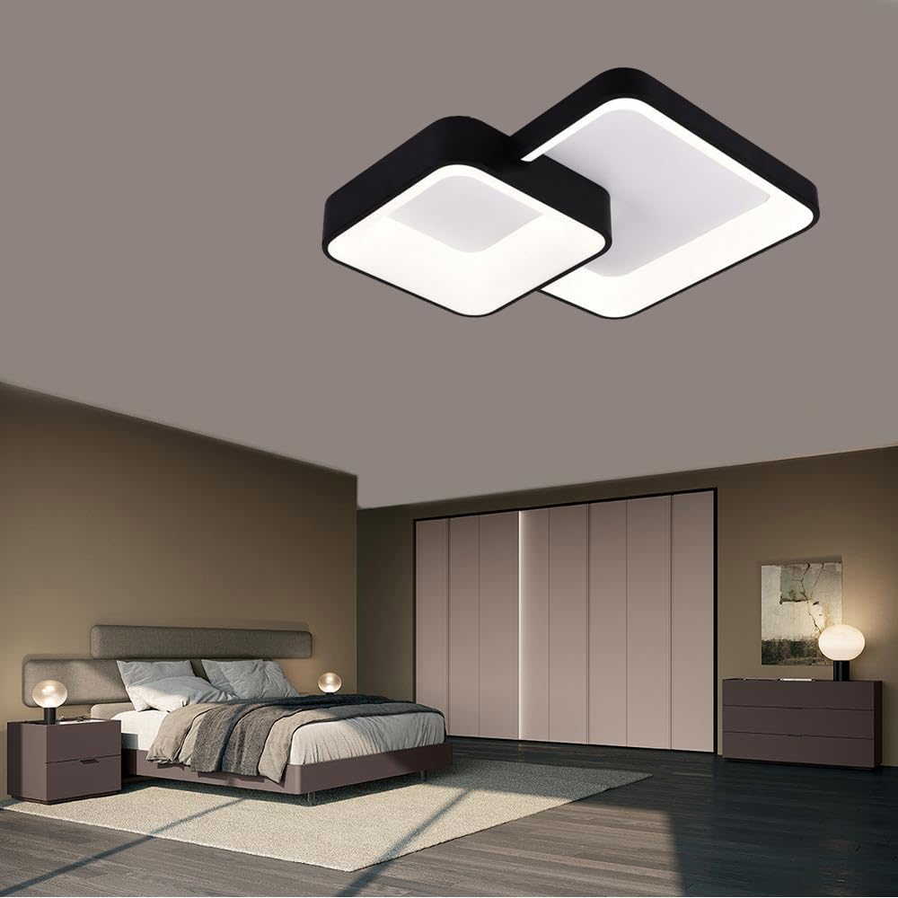 TEKHOME Plafoniera da soffitto a led 58 watt due quadrati lampadario cct tre colorazioni da 3000k a 6500k ideale per soggiorno, camera da letto, cucina e studio C59 (