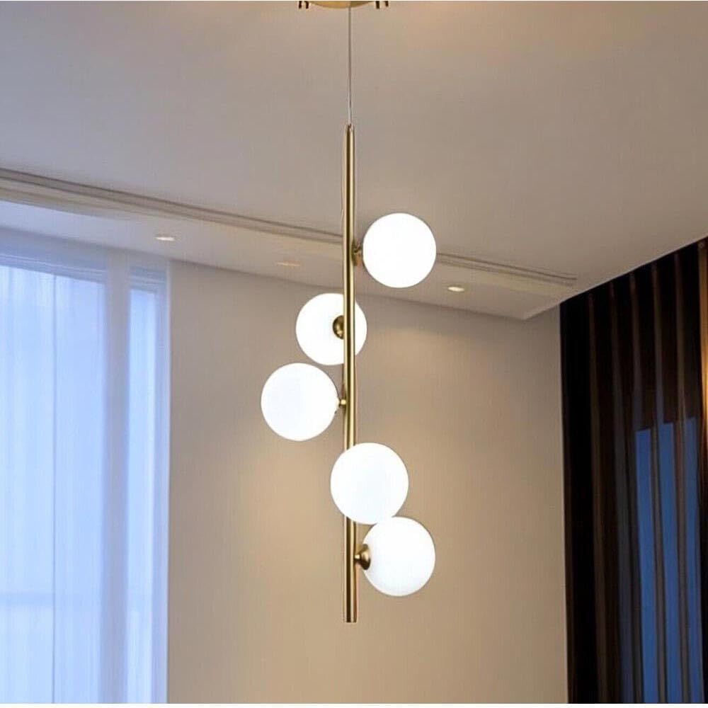 Lampadario a sospensione 5 sfere in vetro attacco G9 moderno bronzo A95