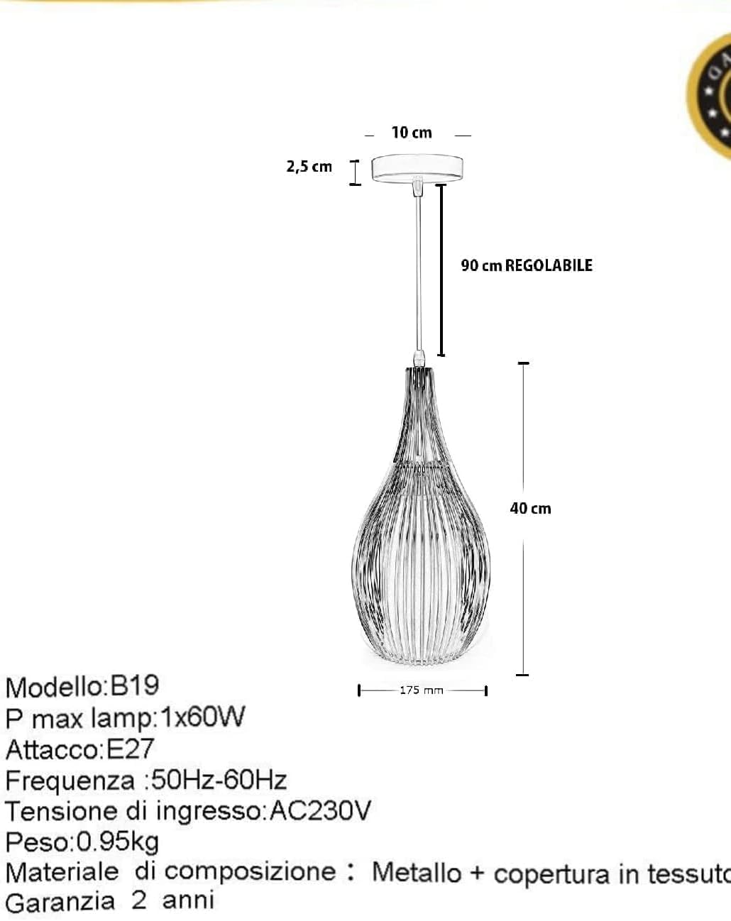 Lampadario Moderno A Sospensione A Fasce Intrecciate BIANCO O NERO In Ferro Verniciato Opaco Attacco 1xE27 Lunghezza Filo Regolabile 100cm (LAMPADINA NON INCLUSA) B19