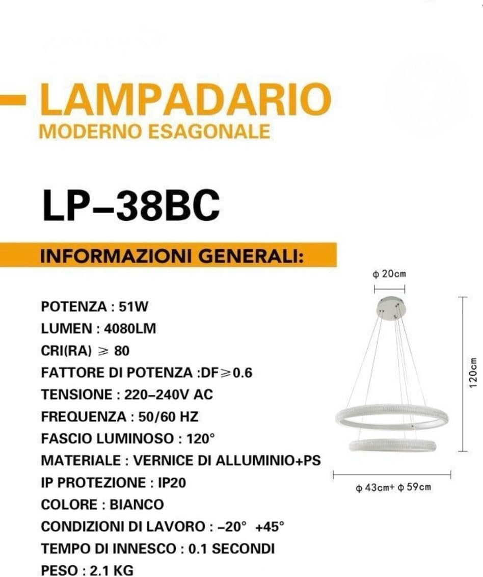 Lampadario a sospensione doppi anelli LP-38