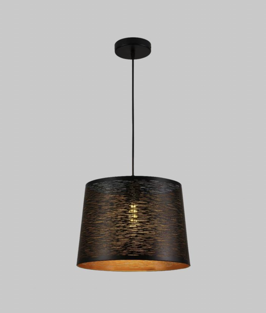 TEKHOME Lampadario a Sospensione Moderna in Metallo per Interni, Paralume Cilindrico Oro Interno, Attacco E27, Ø35cm, Altezza Regolabile 140cm – Bianco/Nero A73