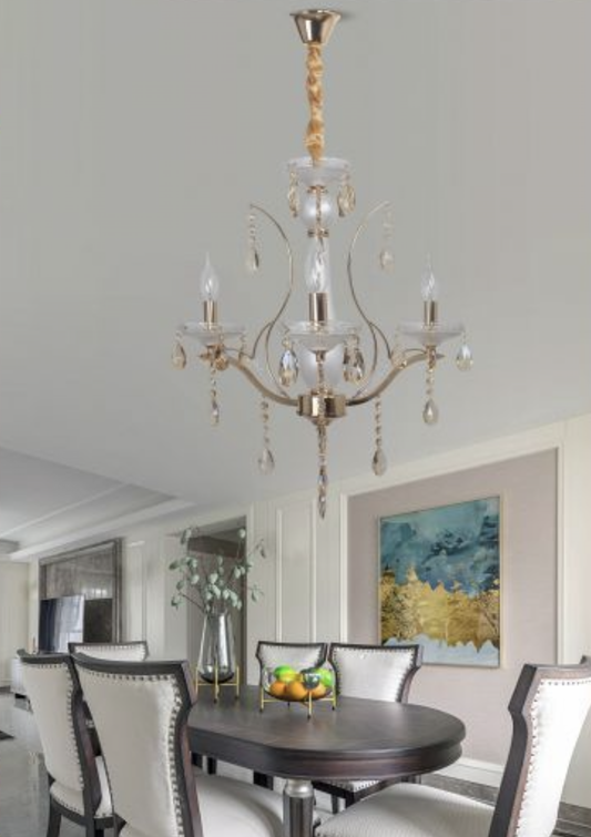 TEKHOME Lampadario Sospeso a 3 Luci con Design a Triangolo e Paralumi in Vetro, Struttura Geometrica Moderna in Oro, Attacco E14 40W, per Soggiorno Cucina Camera, 50x60cm, Oro (Senza Lampadine) A60-3