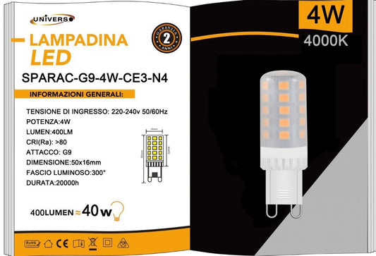 Lampadine LED G9 4W 400LM 10 Pezzi 220-240V SPARAC-G9-4W-CE3-N